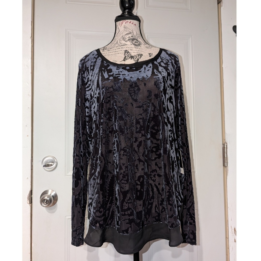 Simply‎ Vera Vera Wang Women's Black Burnout Velvet Long Sleeve Blouse New Large